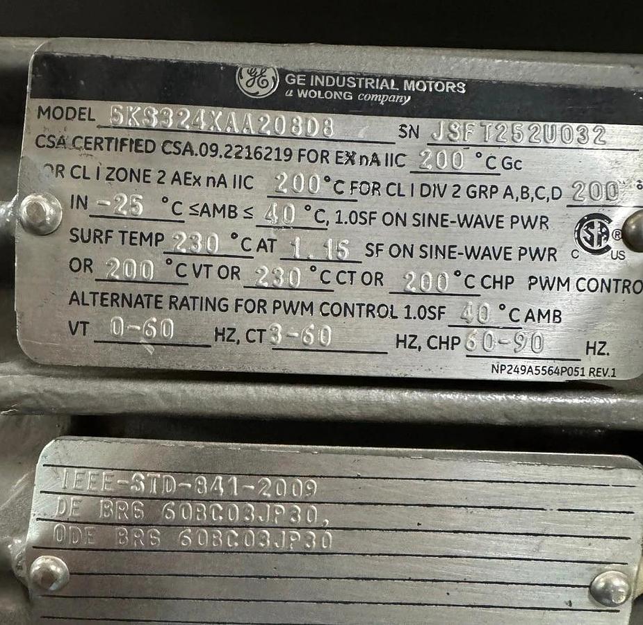 GE Motor 40 HP MODEL 5K3324XAA20808 EXTRA SEVERE DUTY VA1 1780 RPM 480 V 49.7 A