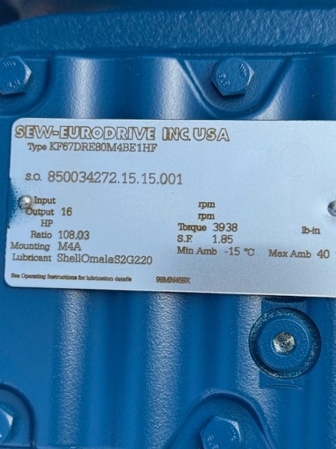 SEW-EURODRIVE GEAR MOTOR WA20 21 MOD KF67DRE80M4BE1HF 1740 TO 16 RPM  1 HP 460 V