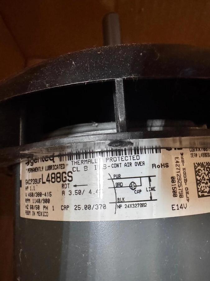 GENTEQ Motor 1.1 HP MODEL MOT06765 L488GS ZH7 ZI6 ZL4 1140/900 RPM 460/380-415 3