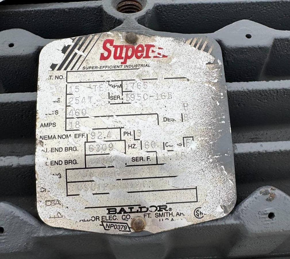 BALDOR SUPER E MOTOR KK2 15 HP MODEL 595C-1651770 RPM 460 V 3 PH 18 AMP FR 254T