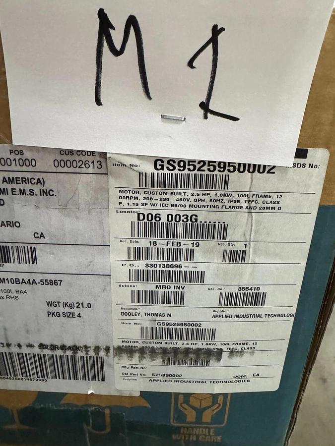 LAFERT MOTOR M1 2 1/2 HP MODEL ST100LS6 1200 RPM 208-230/460V 3 PH FR 1100L