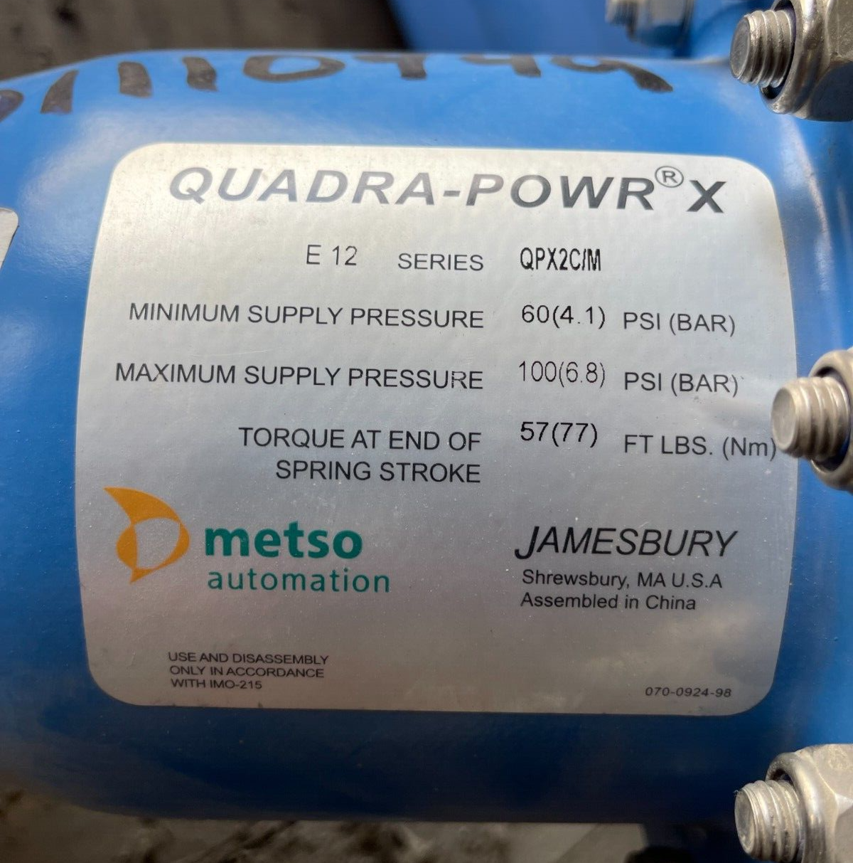 2 1500 3 PC SW CS CONTROL BALL EXTREME VALVE JAMESBURY 1052-6EX1Q8A1  W ACTUATOR
