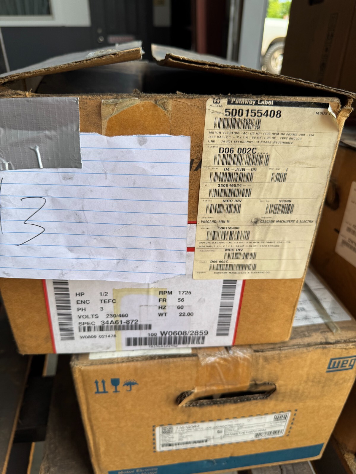 BALDOR MOTOR D6 1/2 HP MODEL M3538 1725 RPM 230/460 V  3 PH AMP FR 56