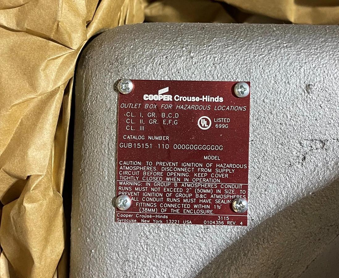 Junction Box Explosion Proof Cooper Crouse Hinds GUB15151