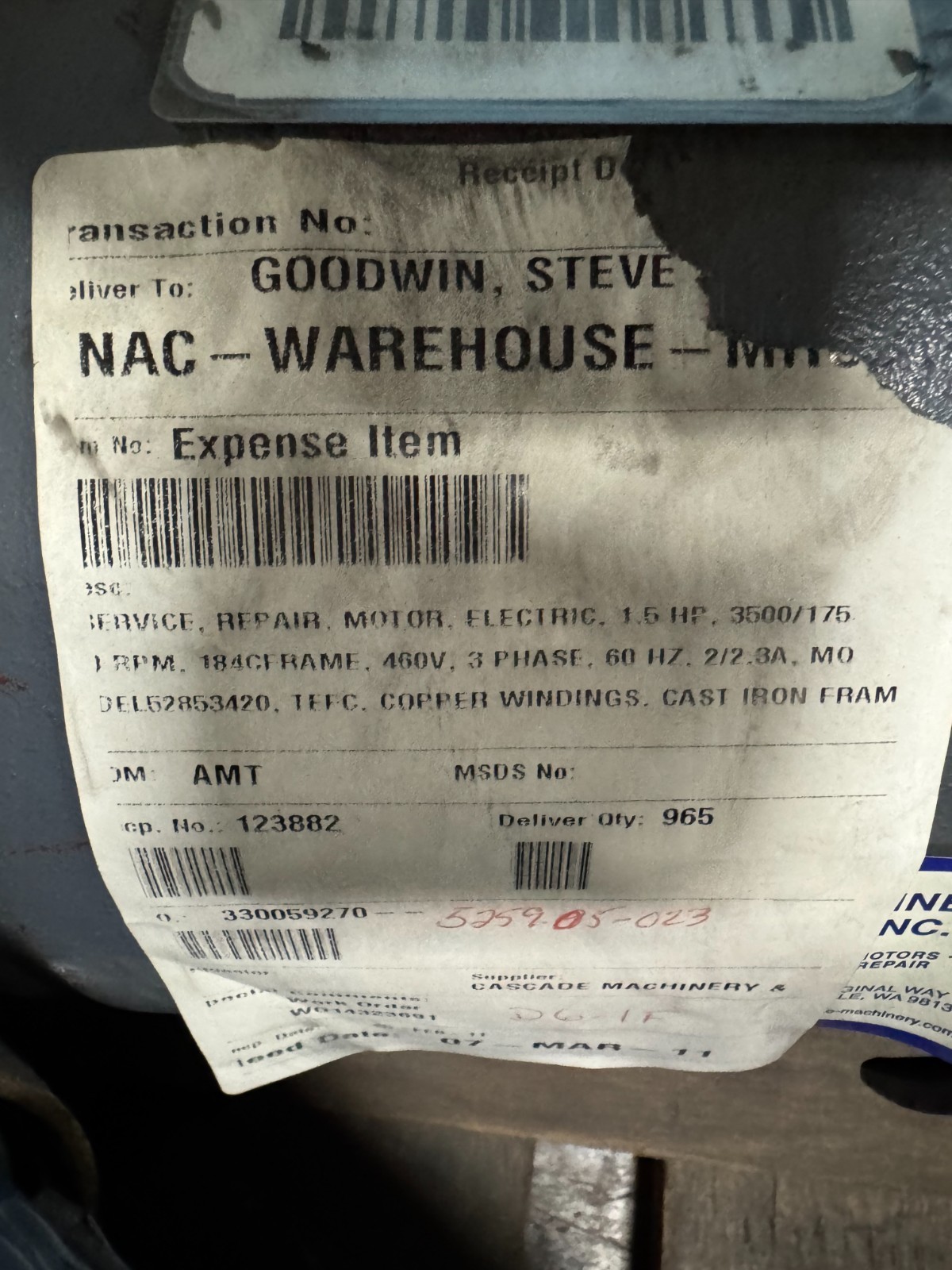 LOUIS ALLIS PACEMAKER MOTOR X3 11/2HP MOD CRMXC-5285342002 1500/1750 RPM 230/460