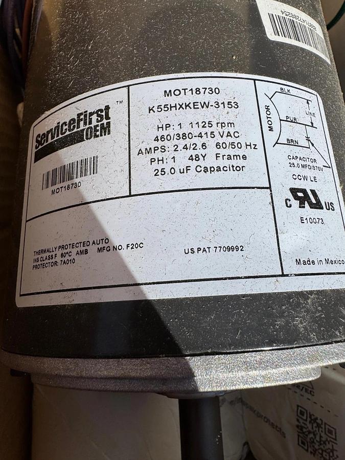 SERVICE FIRST Motor 1 HP MODEL MOT18730 WA6I XA3 1075 RPM 460/380-415 V