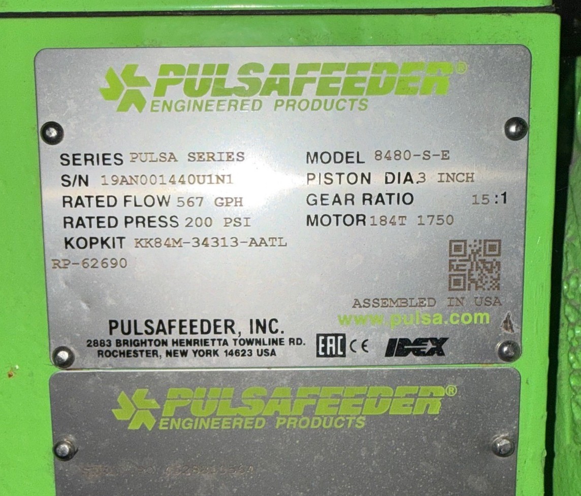 Used Pulsafeeder Metering Pump Model 8480-S-E 5 HP 460 V 1750 RPM 567 GPH 200 PSI