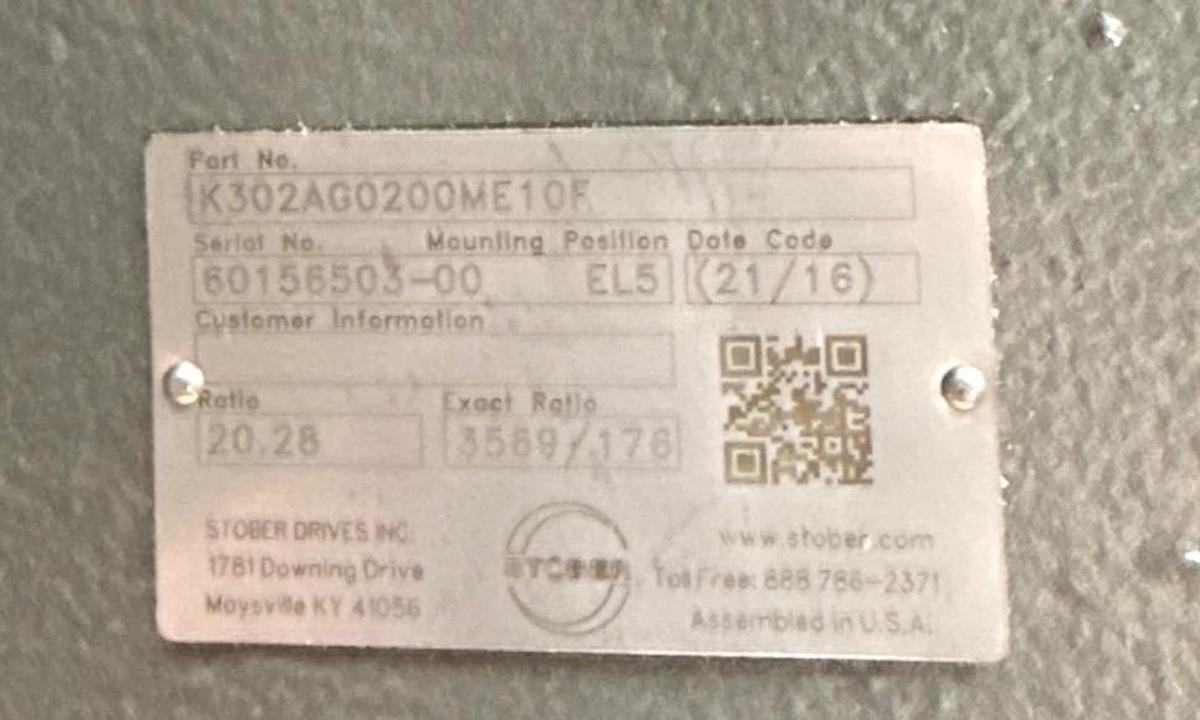 STOBER DRIVES GEAR REDUCER 1XNF MOD K302AGO200ME10F 20.28 TO 1 RATIO EXACT RATIO