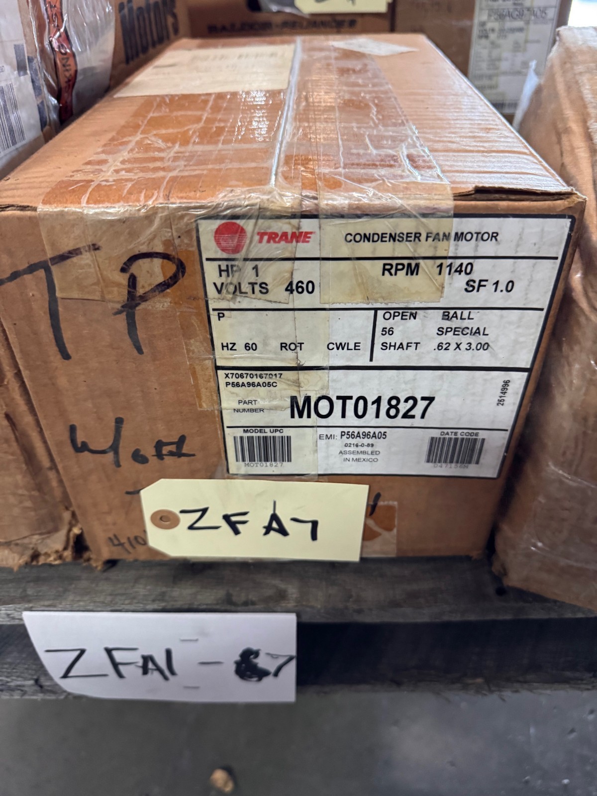 TRANE Motor 1 HP MODEL MOT01827 P56A96A05 ZFA7 ZK3 ZL21140 RPM 460V 1.8 AMP 3 PH