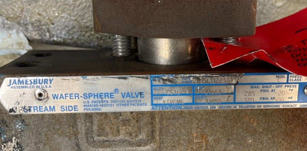 8" 150 LB LUG HI PERFORMANCE BUTTERFLY JAMESBURY CS X SS 815L112236X