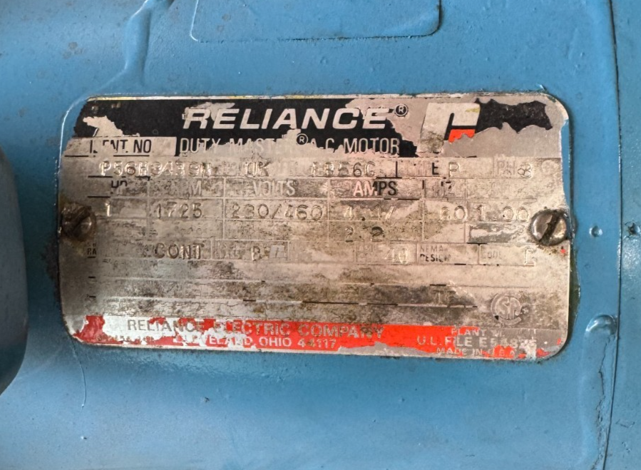 RELIANCE MOTOR WW1 WW2 WW3 HP MODEL P56H3439N WITH BRAKE 1725 RPM 230/460 V