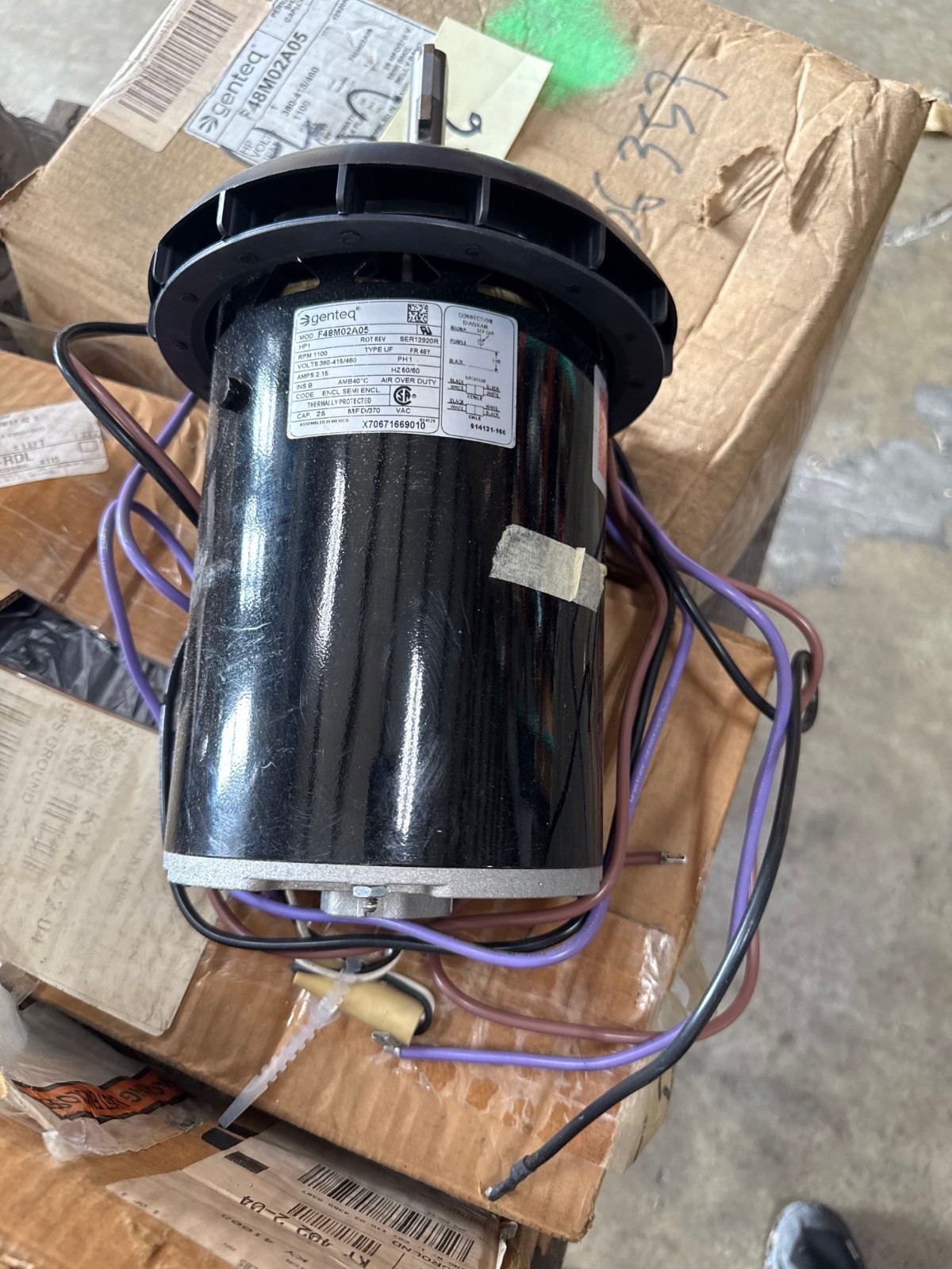Used GENTEC 1 HP MOTOR XFA6 MODEL F48M02A05 1100 RPM 380-415/460 V 2.15 AMP
