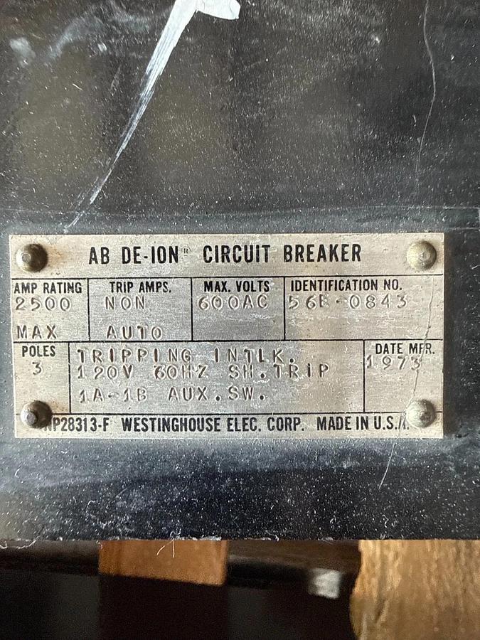 Refurbished Westinghouse Breaker 2500 AMP MODEL PC250016 2KA PC FR 600V 2000 AMP TRIP 2YW5