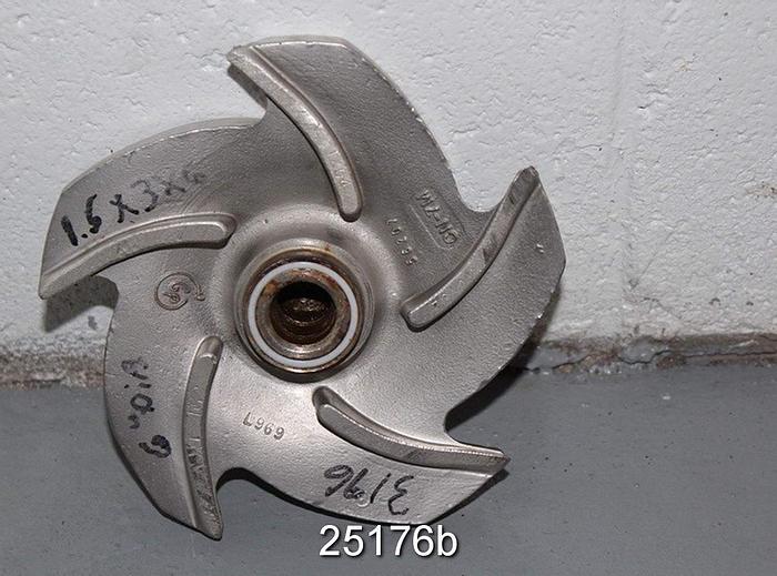 Used Goulds 3196 Impeller, Goulds 3196, 1.5x3x6, 5-Vane, 6" Impeller Diameter, Stainless Steel. #25176