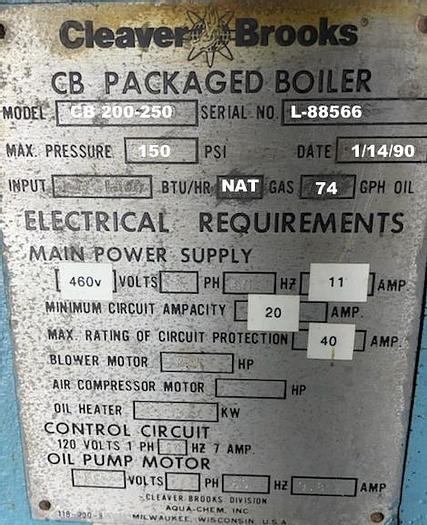 Cleaver Brooks 250 HP C3 Surplus LLC 