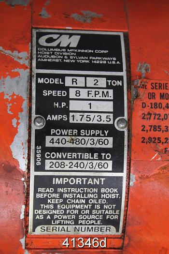 Used Columbus Mckinnon Model R Crane, Cap 2 Ton #41346