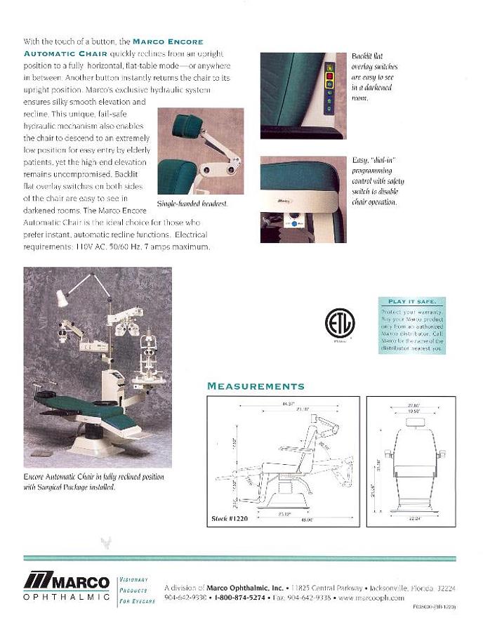 Refurbished Marco Lane- Ophthalmic Equipment Normally $13,675.00...ON SALE for $11,995.00