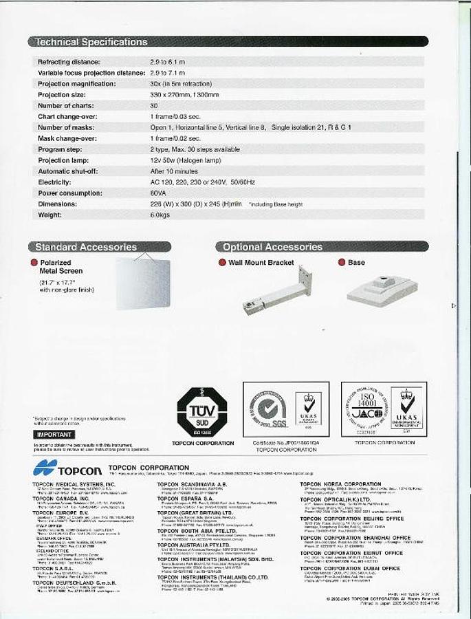 Refurbished Topcon ACP 8 Auto Projector - Ophthalmic Equipment