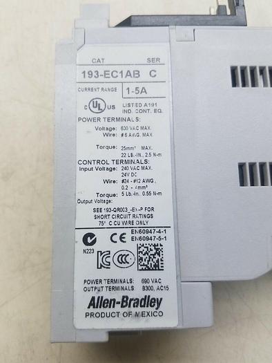 Used ALLEN-BRADLEY (P/N# 193-EC1AB SER. C ) 600V 1-5A Electronic Overload Relay