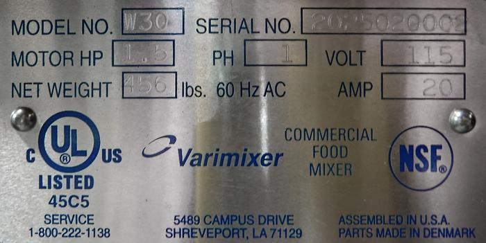 Used USED VARIMIXER W30 30-QUART MIXER