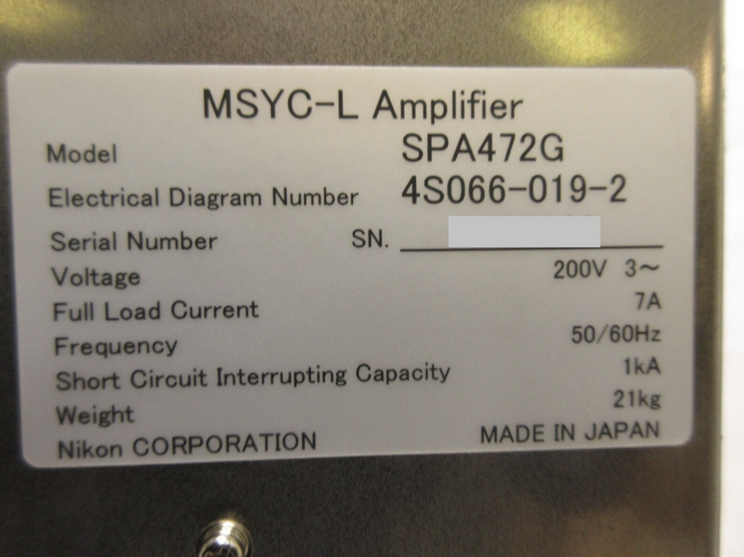 Used Nikon 4S066-019-2 MSYC-L Amplifier SPA472G 4S013-684-1 Used Working