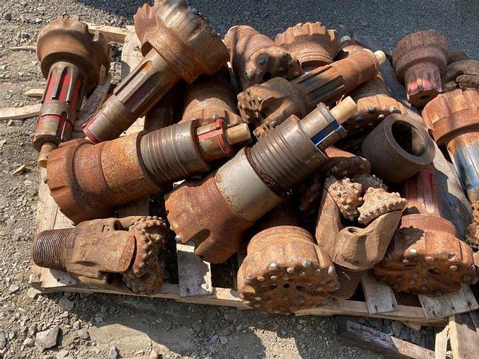 Used Lot of 12 Hammer Bits, 5 Chucks & 2 Tri-cone Bits