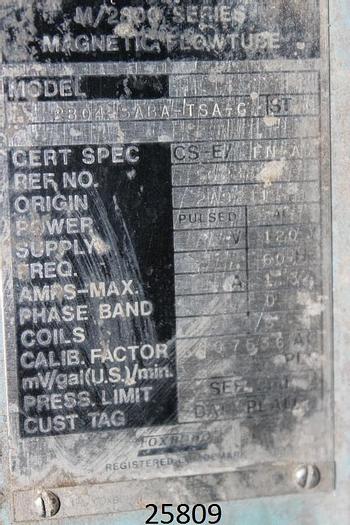 Used Foxboro 2804-SABA-TSA-G 4" Magnetic Flow Tube, Series M/2800, Uhmw Lined, Origin 2A9211, Calibration Factor .007536 Mv/Gal/Min, Phase Band D, Coils S, Max Pressure 250 Psi At 160 Degrees F, Psi 160 At 350 Degrees F, Electrodes 316Ss #25809