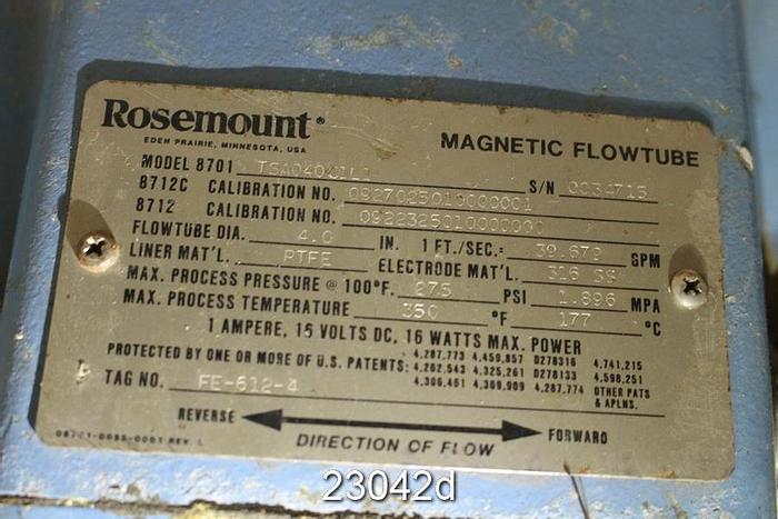 Used Rosemount 8701TSA040C1L1 Magnetic Flow Tube, 4" #23042