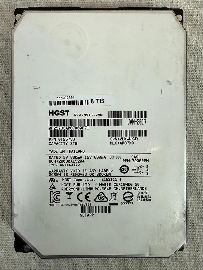 Used HGST 0F25733 8TB 7.2K 12Gb/s 3.5" SAS HDD | HUH728080AL5204