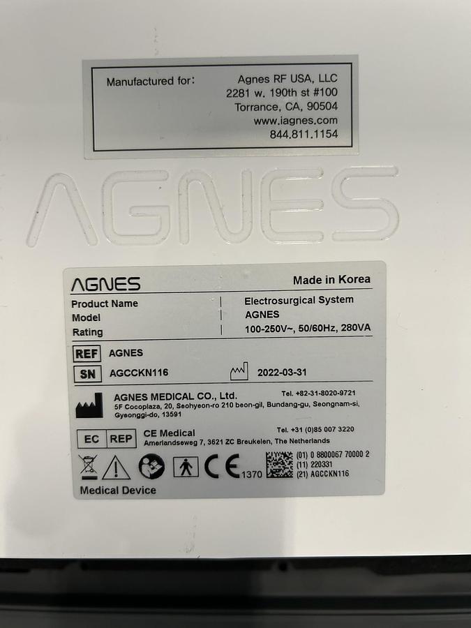 Used 2022 Agnes RF Microneedling Electrosurgical System  