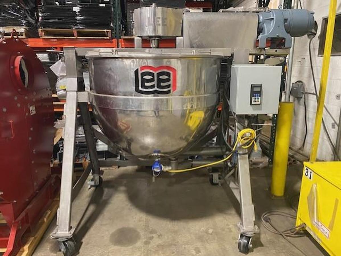 Used Lee Industries Fully Jacketed 250 Gallon CHD Kettle W/ Double Motion Agitator and Portable Frame