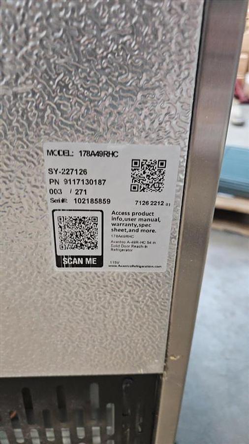 Used Avantco 54” 2 Solid Door Refrigerator with Casters 