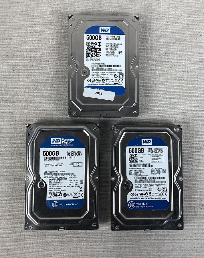 Used WD Blue 500GB 7.2k 6.0Gb/s SATA 3.5" HDD Lot of 3 WD5000AAKX 718037773421