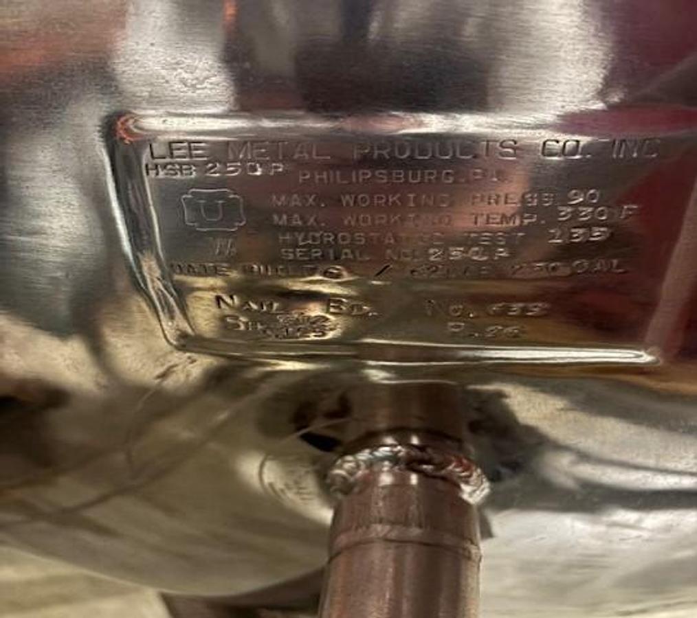 Used Lee Industries Fully Jacketed 250 Gallon CHD Kettle W/ Double Motion Agitator and Portable Frame