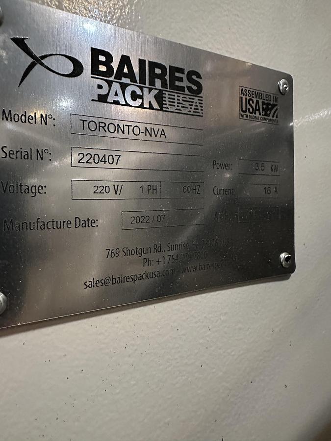 Used BAIRESPACK TORONTO-NVA-3S/144 HORIZONTAL FLOW WRAPPER PACKAGE
