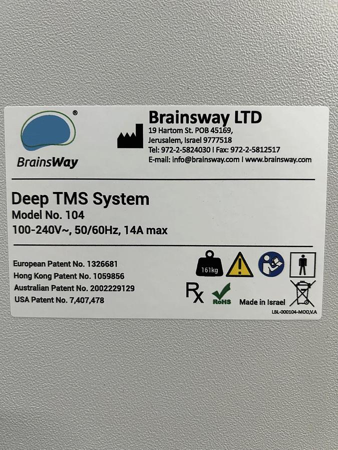 Used 2020 Brainsway Deep TMS System s/n HEL-050120003-3