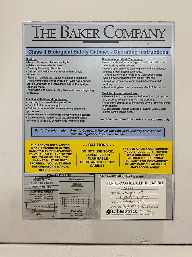 Used BAKER SterilGard III-Advance, Class II Type A/B3 Biosafety Cabinet - SG603ATS