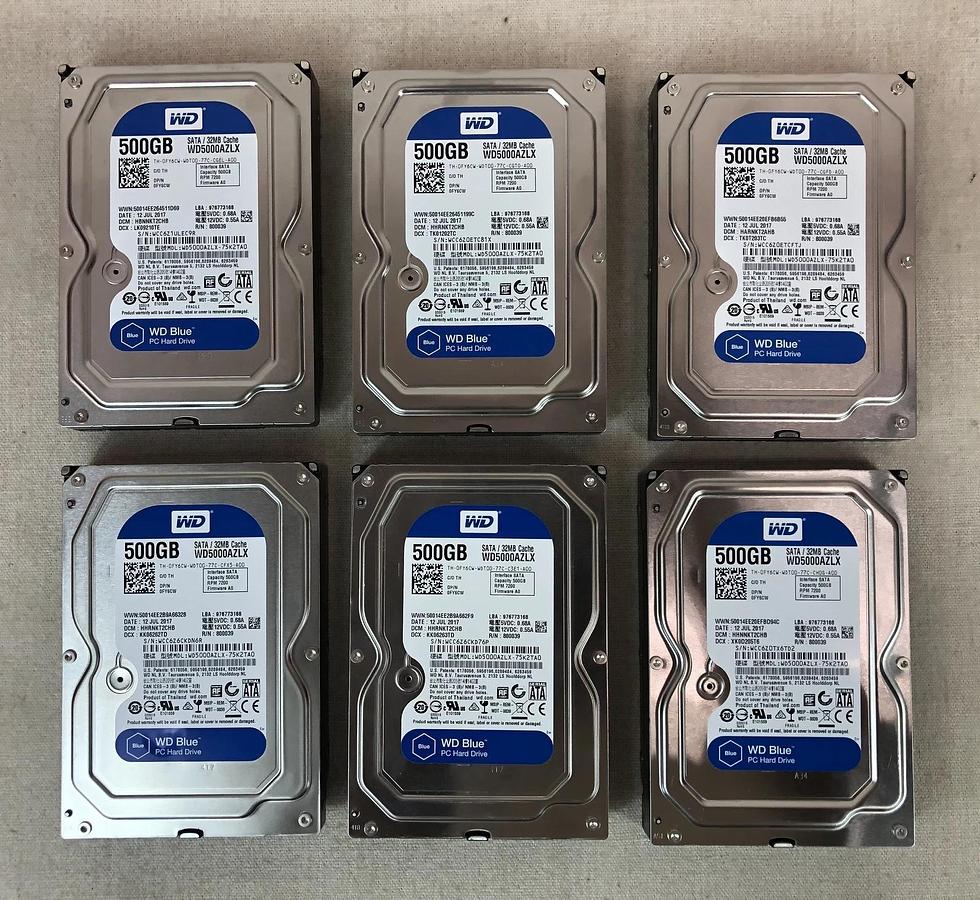 Used Lot of 6 WD5000AZLX 3.5" 500GB 7200 32MB 6Gbps SATA HDD Hard Drive