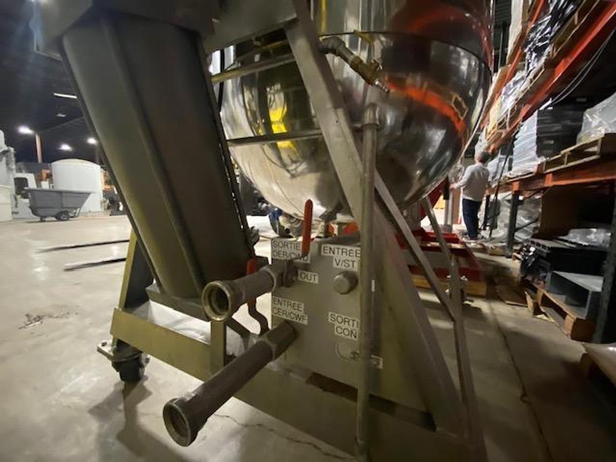 Used Lee Industries Fully Jacketed 250 Gallon CHD Kettle W/ Double Motion Agitator and Portable Frame