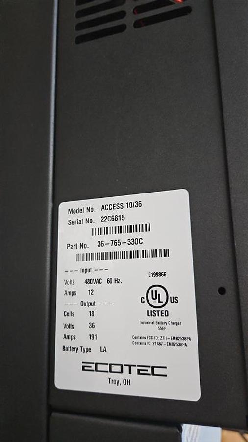 Used Ecotec ACCESS 10/36 Powerhouse Forklift Battery Charger