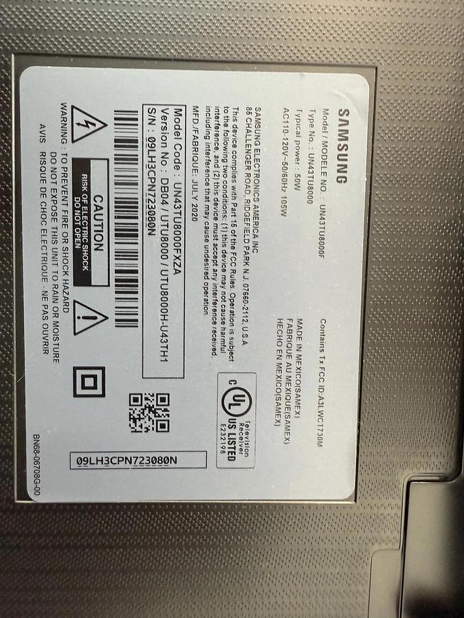Used Samsung UN43TU8000FXZA 43" 4K UHD HDR Smart TV | Includes stand, no remote 887276399614