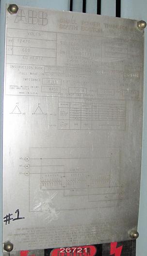 Used Abb  Transformer, 1500 Kva, 12470 Primary Voltage, 600 Secondary Voltage, Cu/Cu Windings, 5.89% Impedance,  D/D Connection, 13055 High Tap Voltage, 11850 Low Tap Voltage, Silicon Liquid Filled #26721
