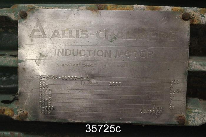 Used Allis Chalmers 150 HP AC Motor, 1180 RPM, 2300 Volts, 505U Frame #35725