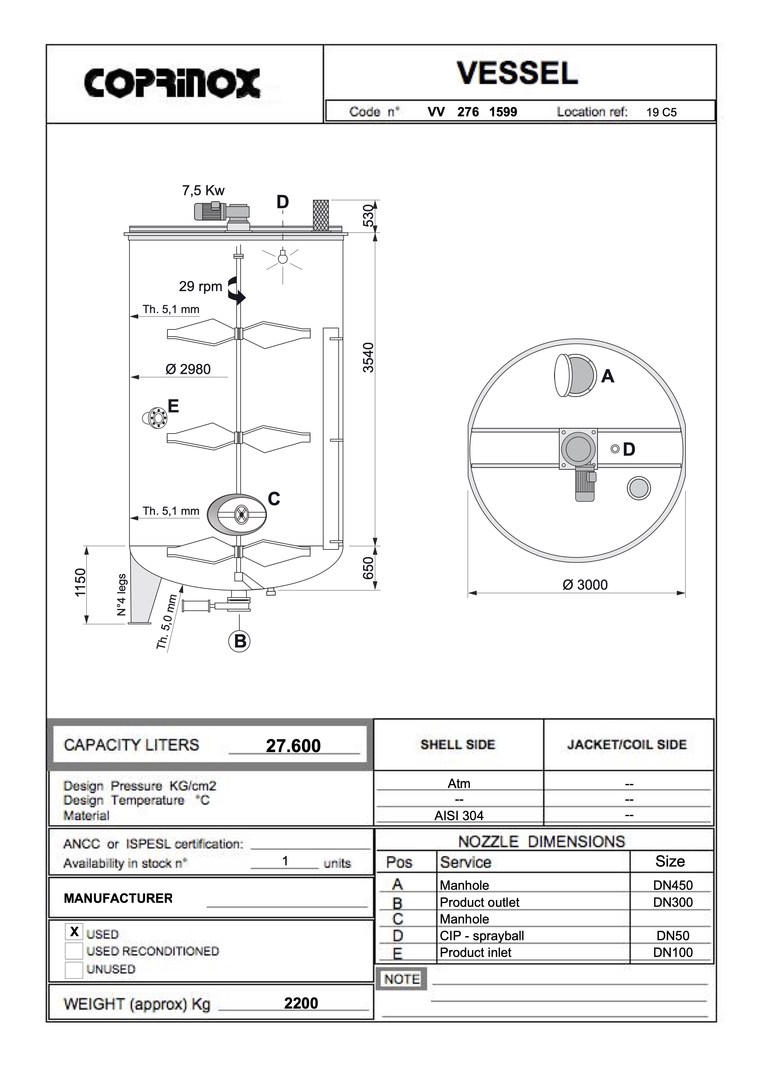 Usato Serbatoio con agitatore, da 27600 Litri