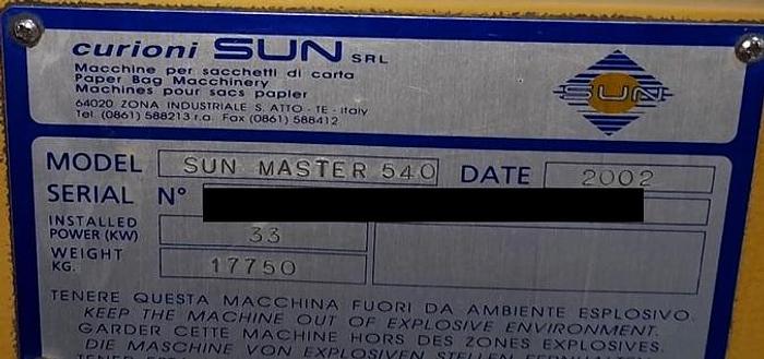 Used (visible in production) 2002 CURIONI SUN MASTER 540 - Paper bag making machine with twisted handles unit