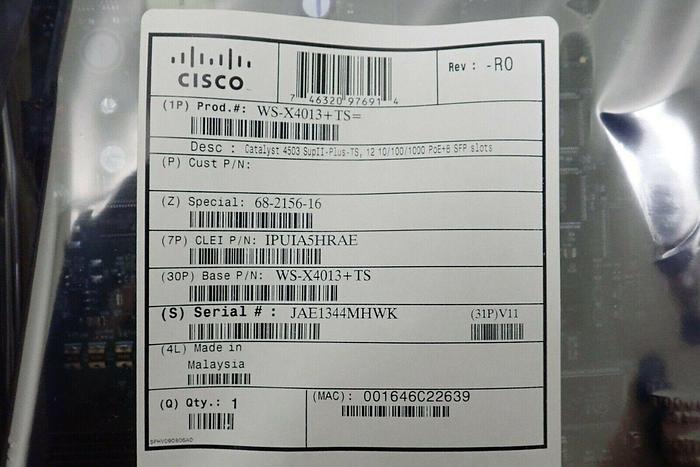 Used Cisco WS-X4013+TS= Catalyst 4503 SupII-Plus-TS, 12 10/100/1000 PoE+8 SFP Slots 746320976914