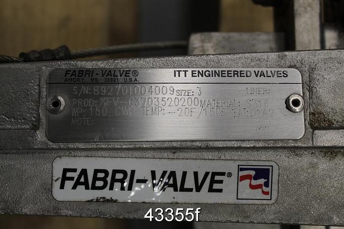 Used 3" Hand Operated Knife Gate Valve #43355