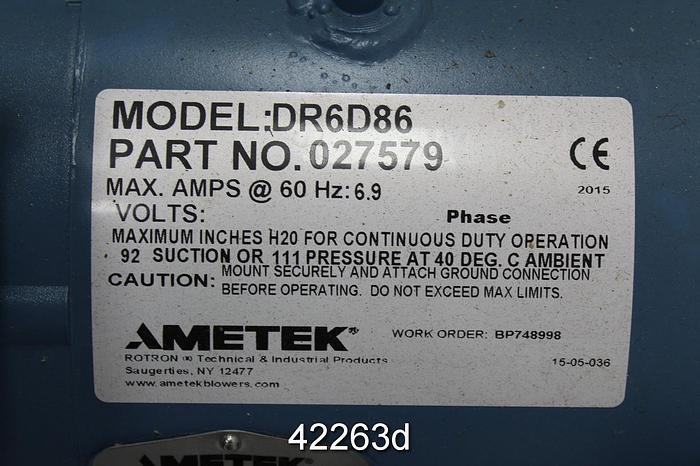 Unused Ametek Rotron DR6D86 Regenerative Blower #42263