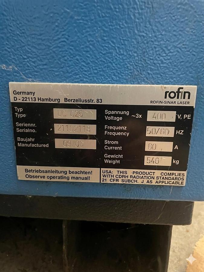 Ricondizionato Sorgente laser C02 Rofin Sinar DC025