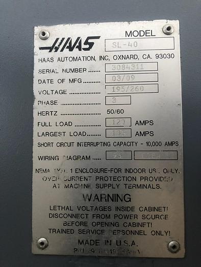 Used 2009 HAAS SL-40 CNC Turning Center w/ Tailstock